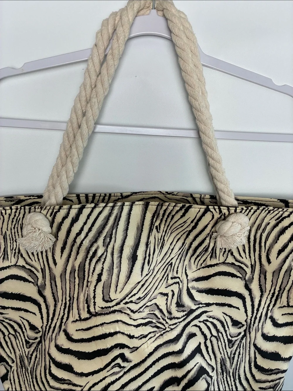 Zebra Print Beach Tote Bag - Black & Cream